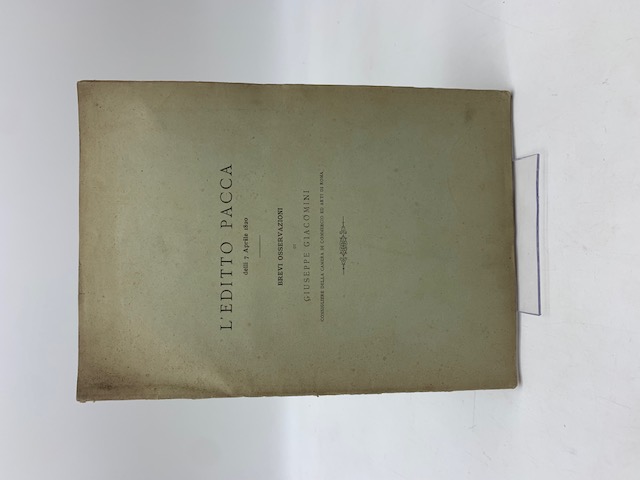 L'editto Pacca delli 7 aprile 1820. Brevi osservazioni